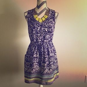 Purple & white printed dress with pockets